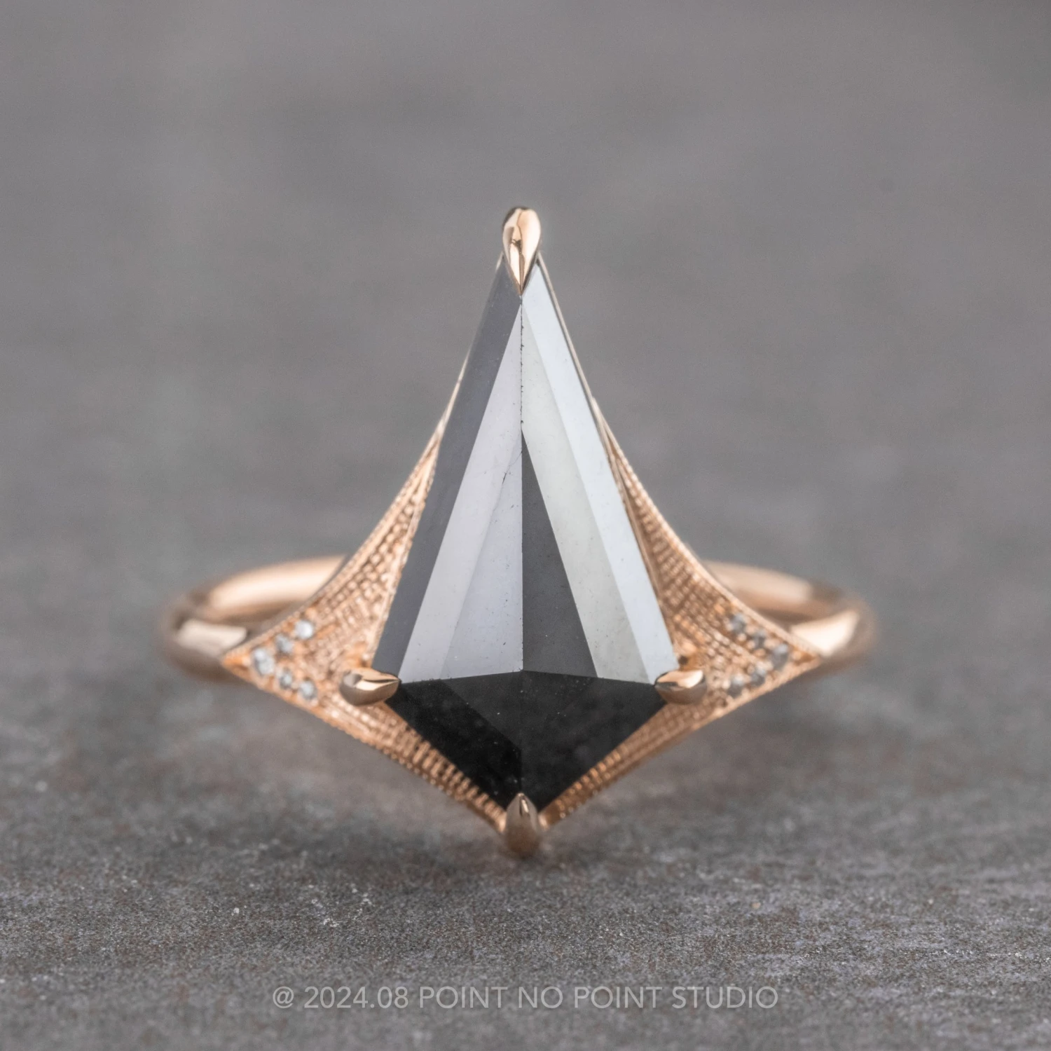 2.79 Carat Black Kite Diamond Engagement Ring, Aela Setting, 14K Rose Gold