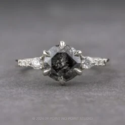 2.23 Carat Black Speckled Round Diamond Engagement Ring, Eliza Setting, Platinum