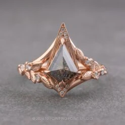 1.22 Carat Black Speckled Kite Diamond Engagement Ring, Thistle Setting, 14k Rose Gold