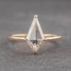 1.28 Carat Clear Kite Diamond Engagement Ring, Jade Setting, 14K Yellow Gold