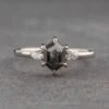 1.12 Carat Black Speckled Hexagon Diamond Engagement Ring, Zoe Setting, Platinum