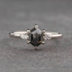 1.12 Carat Black Speckled Hexagon Diamond Engagement Ring, Zoe Setting, Platinum