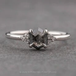 .87 Carat Black Speckled Hexagon Diamond Engagement Ring, Quinn Setting, Platinum
