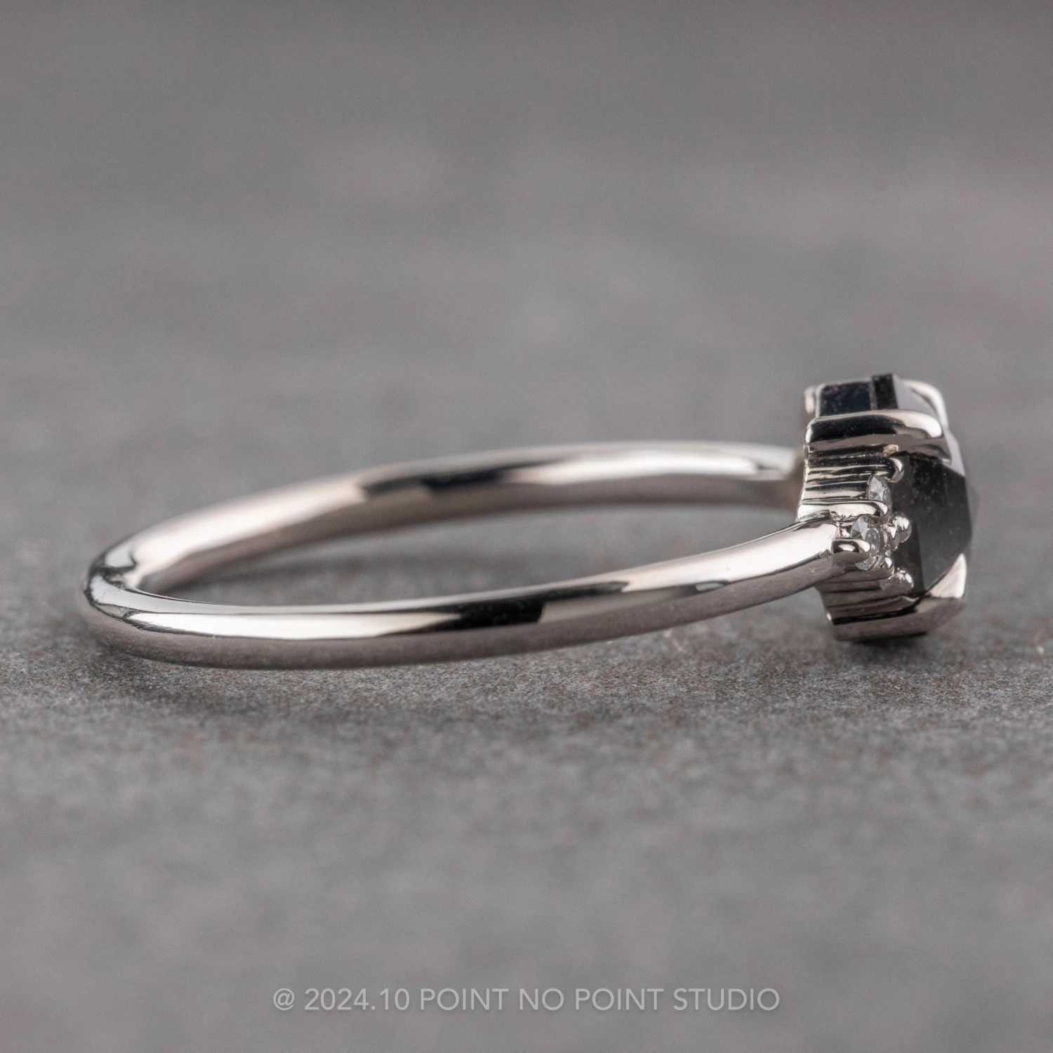 .87 Carat Black Speckled Hexagon Diamond Engagement Ring, Quinn Setting, Platinum - Image 4