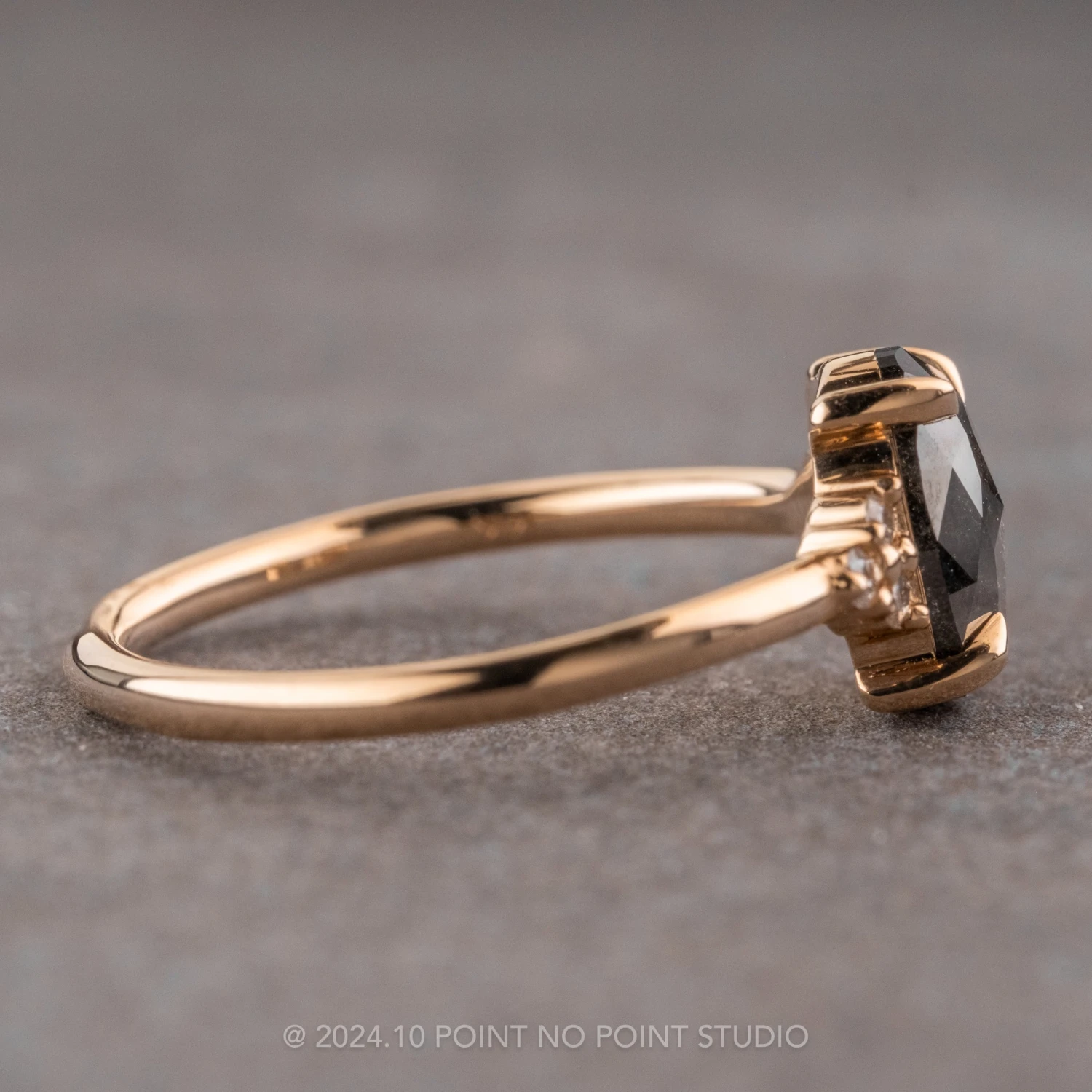 1.17 Carat Black Speckled Oval Diamond Engagement Ring, Quinn Setting, 14K Peach Gold - Image 10