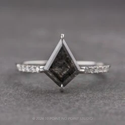 1.74 Carat Black Speckled Kite Diamond Engagement Ring, Jules Setting, Platinum