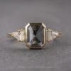 1.92 Carat Black Speckled Emerald Shaped Diamond Engagement Ring, Bezel Beatrice Setting, 14k Yellow Gold