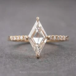 1.30 Carat Lozenge Moissanite Engagement Ring, Jules Setting, 14k Yellow Gold