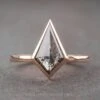 1.67 Carat Black Speckled Kite Diamond Engagement Ring, Bezel Jane Setting, 14K Rose Gold