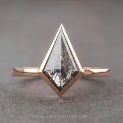 1.67 Carat Black Speckled Kite Diamond Engagement Ring, Bezel Jane Setting, 14K Rose Gold