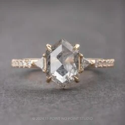 1.65 Carat Icy Salt And Pepper Hexagon Diamond Engagement Ring, Eliza Setting, 14k Yellow Gold