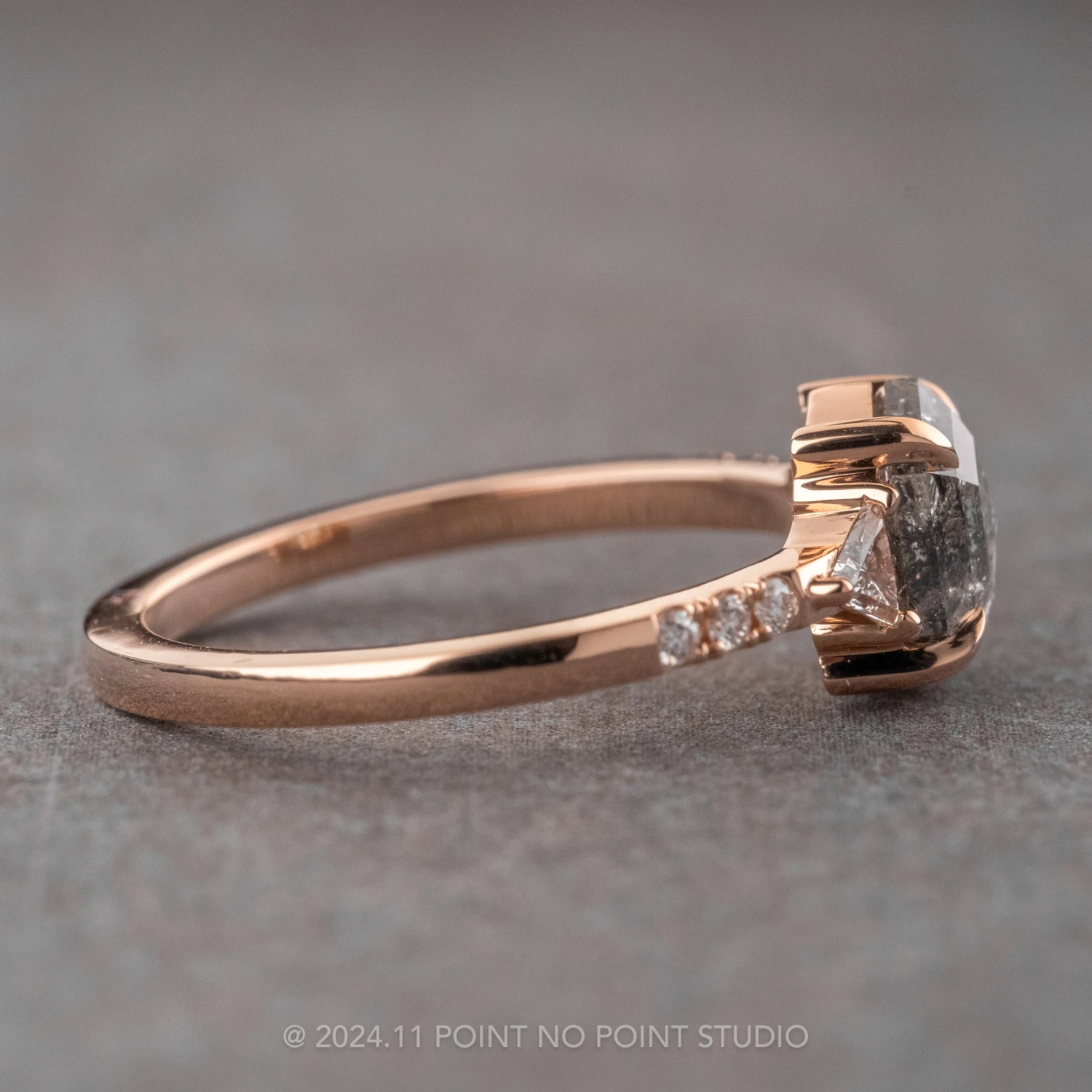 1.25 Carat Salt And Pepper Hexagon Diamond Engagement Ring, Eliza Setting, 14k Rose Gold - Image 5