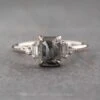 1.19 Carat Black Speckled Emerald Shaped Diamond Engagement Ring, Betty Setting, 14K White Gold