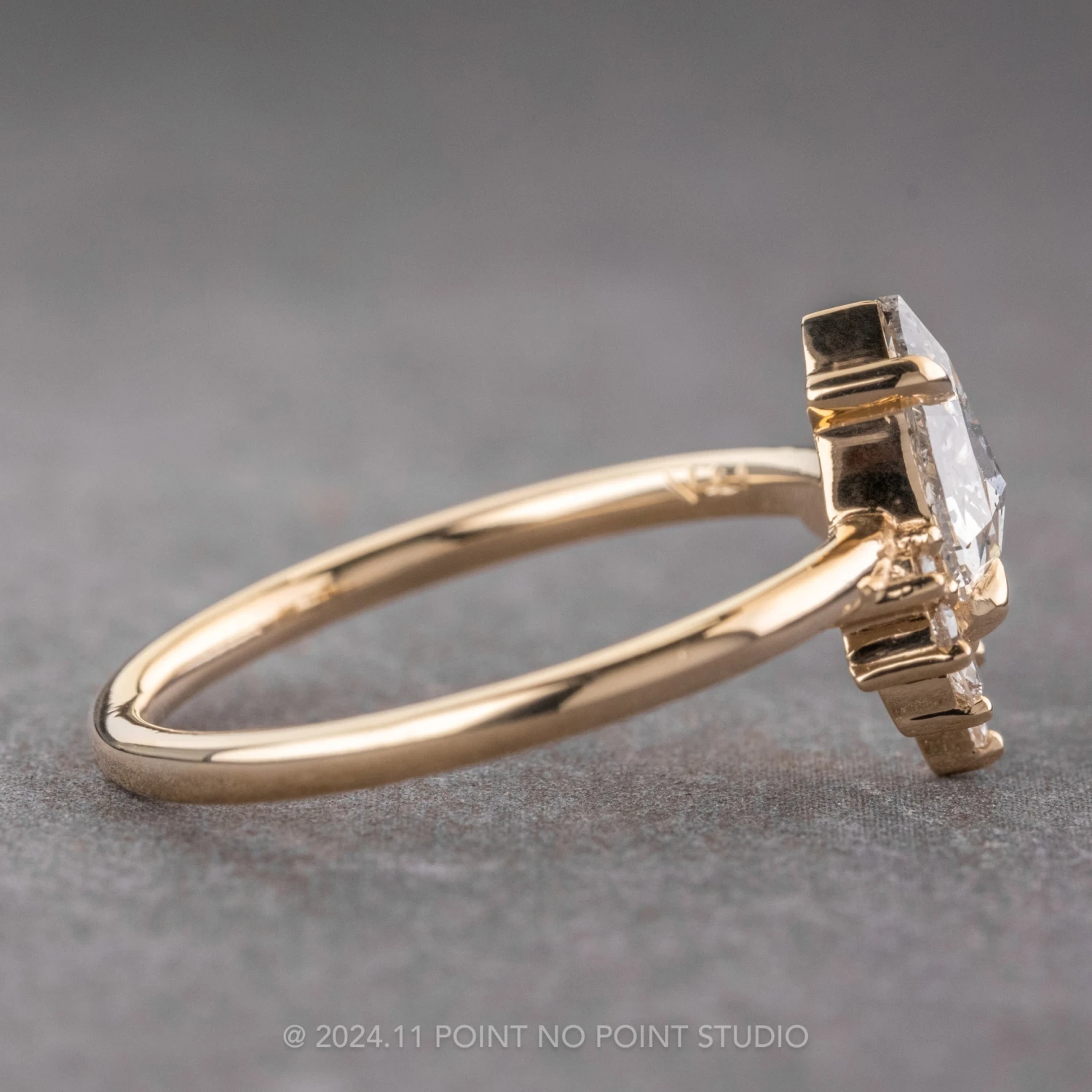 .82 Carat Icy Salt And Pepper Pear Diamond Engagement Ring, Ava Setting, 14K Yellow Gold - Image 6