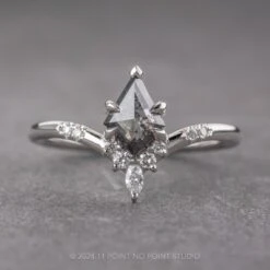 .51 Carat Black Speckled Kite Diamond Engagement Ring, Flora Setting, Platinum