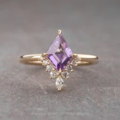1.61 Carat Purple Lozenge Sapphire And Diamond Engagement Ring, Ava Setting, 14k Yellow Gold