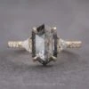 2.08 Carat Black Speckled Hexagon Diamond Engagement Ring, Eliza Setting, 14K Yellow Gold