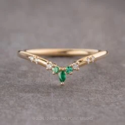 Emerald And Diamond Wedding Band, Flora Setting, 14k Yellow Gold