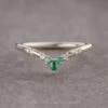Emerald And Diamond Wedding Band, Flora Setting, Platinum