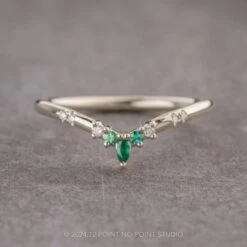 Emerald And Diamond Wedding Band, Flora Setting, Platinum