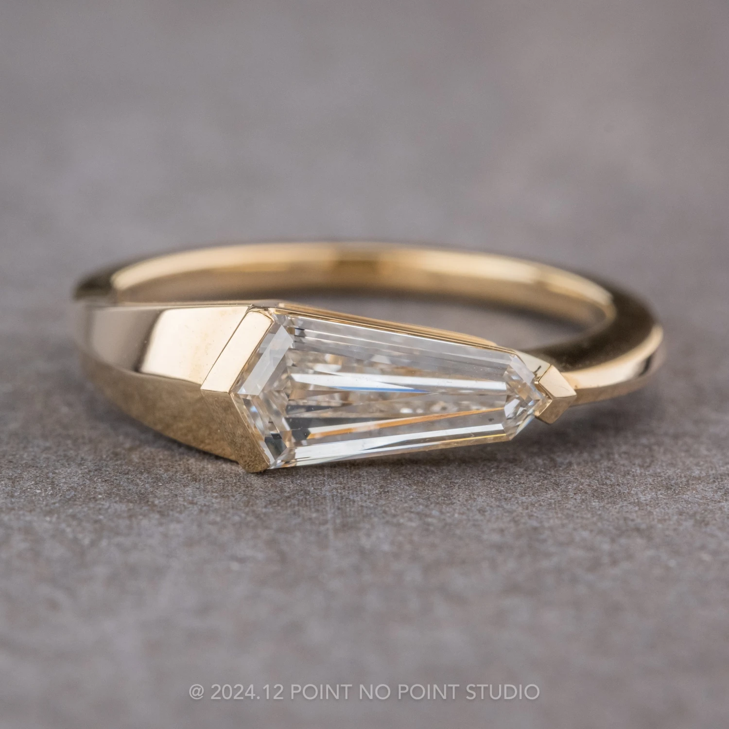 1.10 Carat Clear Shield Diamond Engagement Ring, Alex Setting, 14K Yellow Gold