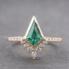 1.85 Carat Kite Emerald And Diamond Engagement Ring, Bezel Avaline Setting, 14k Yellow Gold