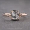 1.20 Carat Salt And Pepper Oval Diamond Engagement Ring, Quinn Setting, 14K Rose Gold
