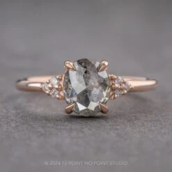 1.20 Carat Salt And Pepper Oval Diamond Engagement Ring, Quinn Setting, 14K Rose Gold
