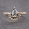 1.31 Carat Black Speckled Pear Diamond Engagement Ring, Avaline Setting, 14K Yellow Gold