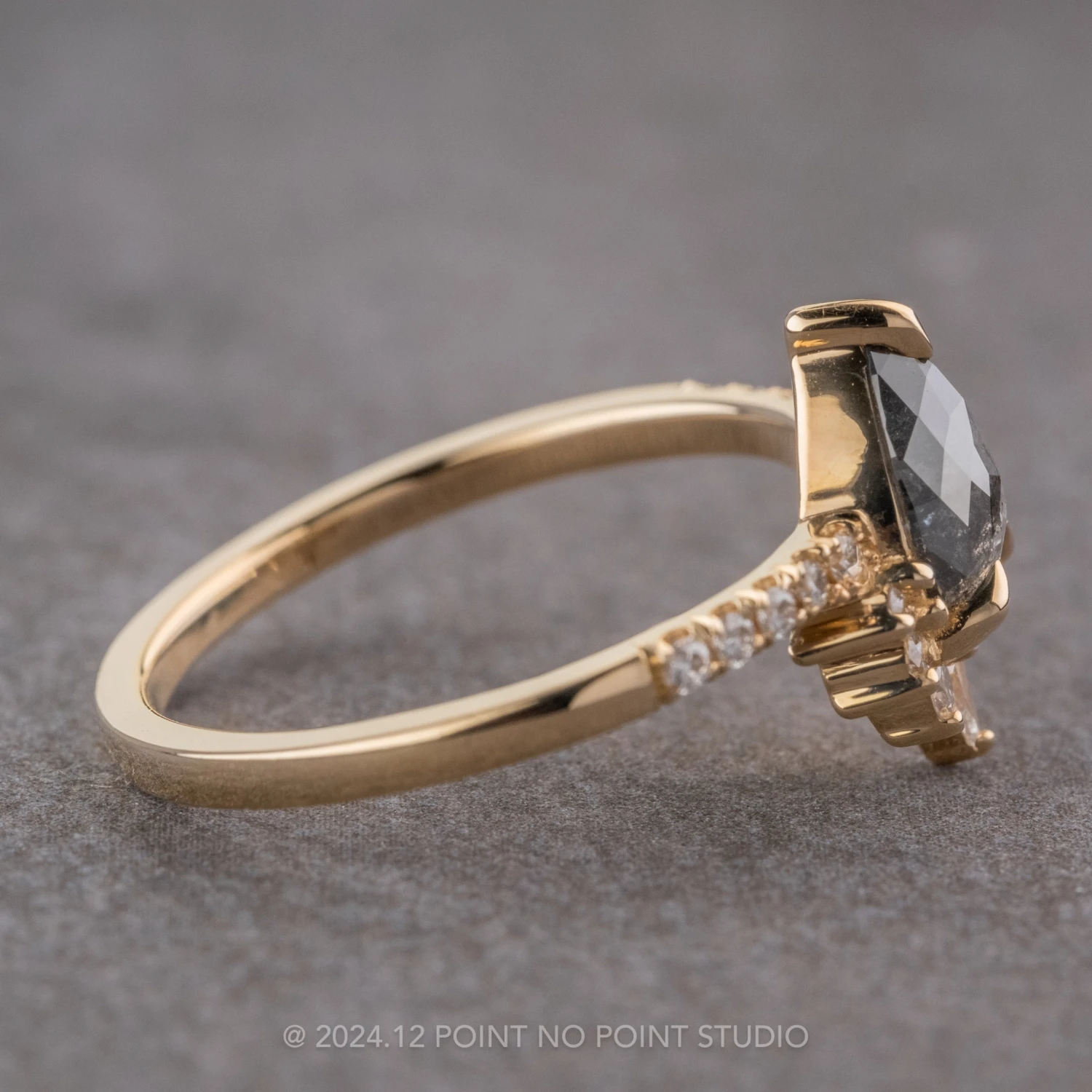 1.31 Carat Black Speckled Pear Diamond Engagement Ring, Avaline Setting, 14K Yellow Gold - Image 4