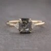 1.16 Carat Black Speckled Asscher Diamond Engagement Ring, Zoe Setting, 14k Yellow Gold