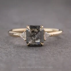 1.16 Carat Black Speckled Asscher Diamond Engagement Ring, Zoe Setting, 14k Yellow Gold