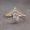 1.74 Carat Salt And Pepper Hexagon Diamond Engagement Ring, Flora Setting, 14k Yellow Gold