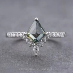1.25 Carat Green Kite Sapphire And Diamond Engagement Ring, Avaline Setting, Platinum