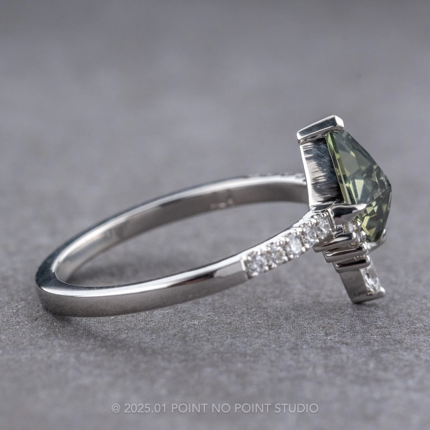 1.25 Carat Green Kite Sapphire And Diamond Engagement Ring, Avaline Setting, Platinum - Image 4