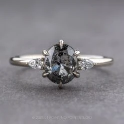 1.55 Carat Black Speckled Oval Diamond Engagement Ring, Zoe Setting, 14k White Gold