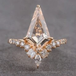 2.52 Carat Kite Morganite And Diamond Engagement Ring, Willa Setting, 14K Peach Gold