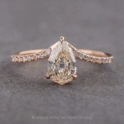 1.16 Carat Clear Geo Pear Diamond Engagement Ring, Aziza Setting, 14K Peach Gold