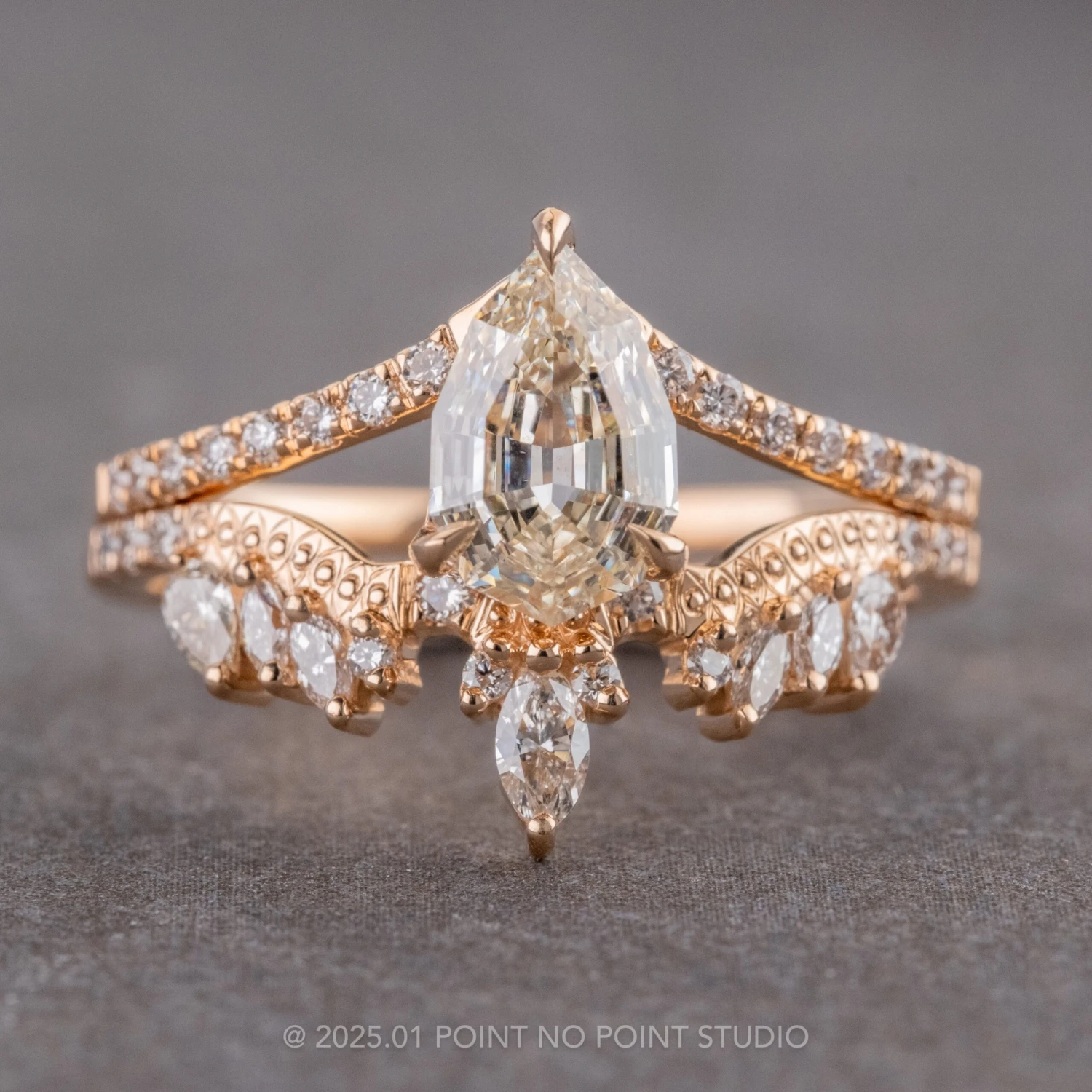 1.16 Carat Clear Geo Pear Diamond Engagement Ring, Aziza Setting, 14K Peach Gold - Image 11