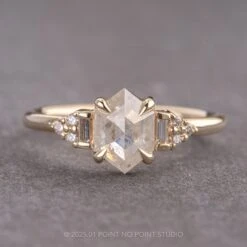 1.51 Carat Icy White Hexagon Diamond Engagement Ring, Dahlia Setting, 14K Yellow Gold