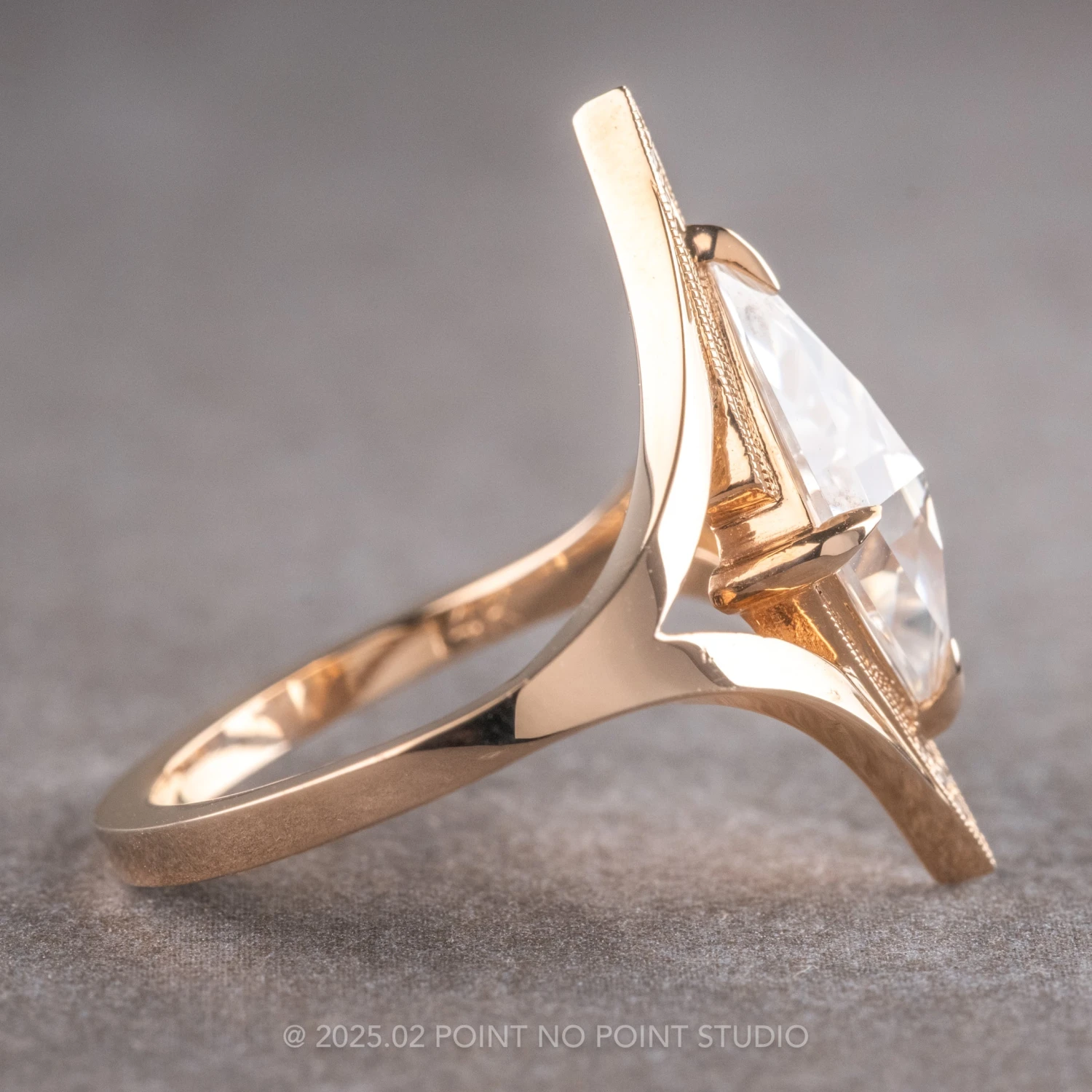 1.03 Carat Kite Moissanite And Diamond Engagement Ring, Arwen Setting, 14k Peach Gold - Image 5