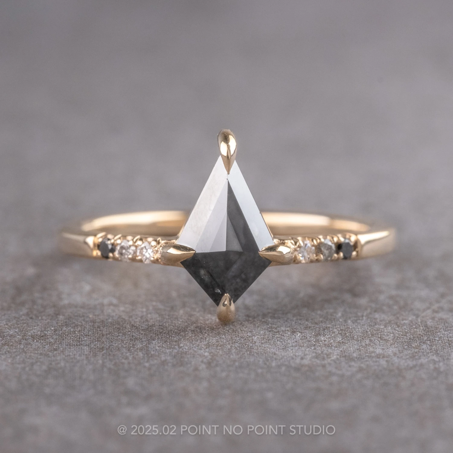 .76 Carat Black Kite Diamond Engagement Ring, Ombre Jules Setting, 14K Yellow Gold
