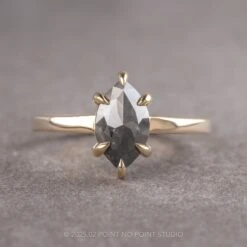 1.50 Carat Black Marquise Diamond Engagement Ring, Jane Setting, 14K Yellow Gold