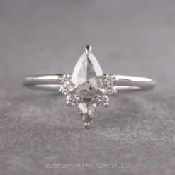 .75 Carat Salt And Pepper Pear Diamond Engagement Ring, Ava Setting, 14k White Gold