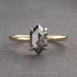 1.80 Carat Black Speckled Hexagon Diamond Engagement Ring, Jane Setting, 14k Yellow Gold
