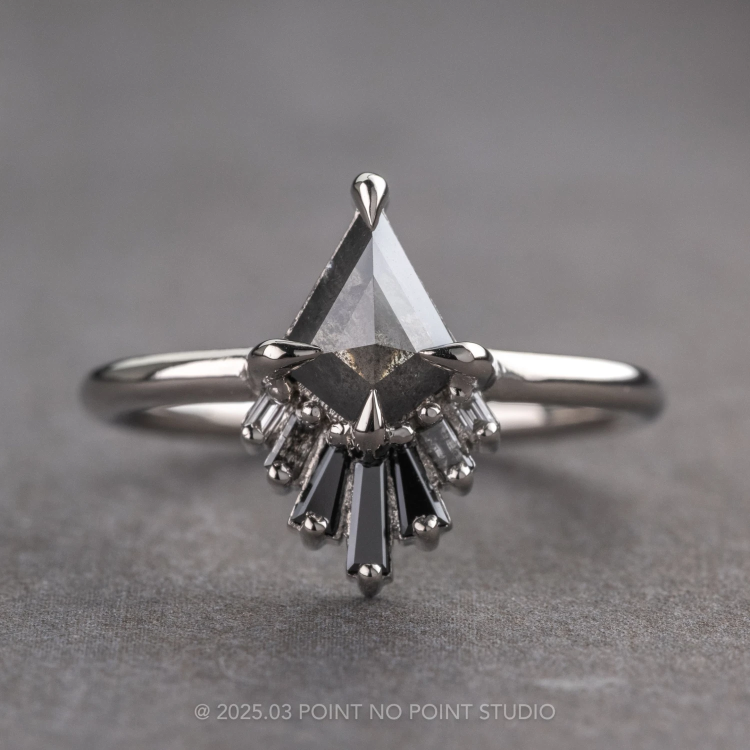 .81 Carat Black Speckled Kite Diamond Engagement Ring, Ombre Wren Setting, Platinum