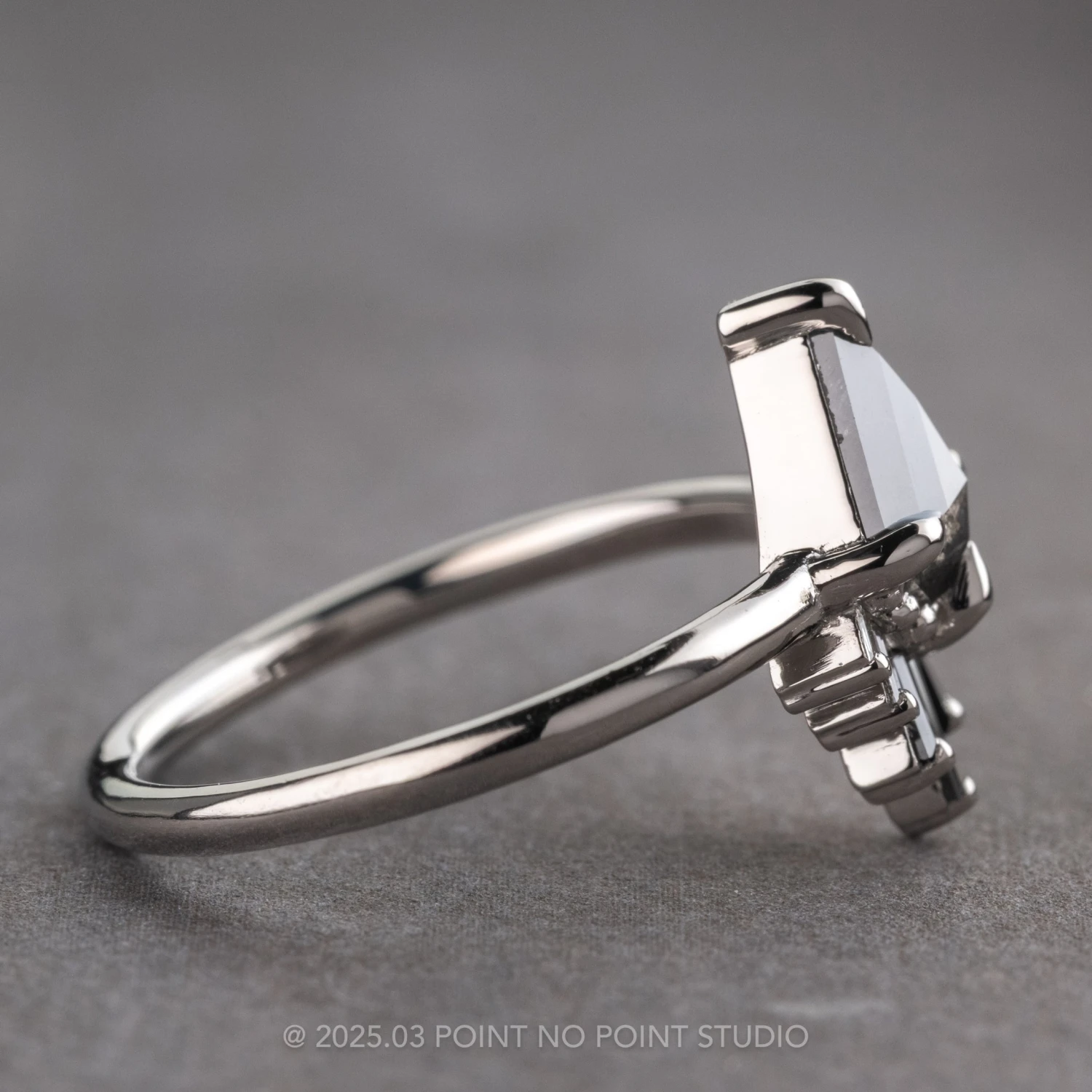 .81 Carat Black Speckled Kite Diamond Engagement Ring, Ombre Wren Setting, Platinum - Image 5