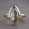 2.39 Carat Black Speckled Marquise Diamond Engagement Ring, Bezel Jane Setting, 14K Yellow Gold