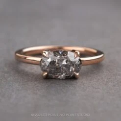 1.64 Carat Canadian Salt And Pepper Oval Diamond Engagement Ring, Basket Jane Setting, 14k Rose Gold