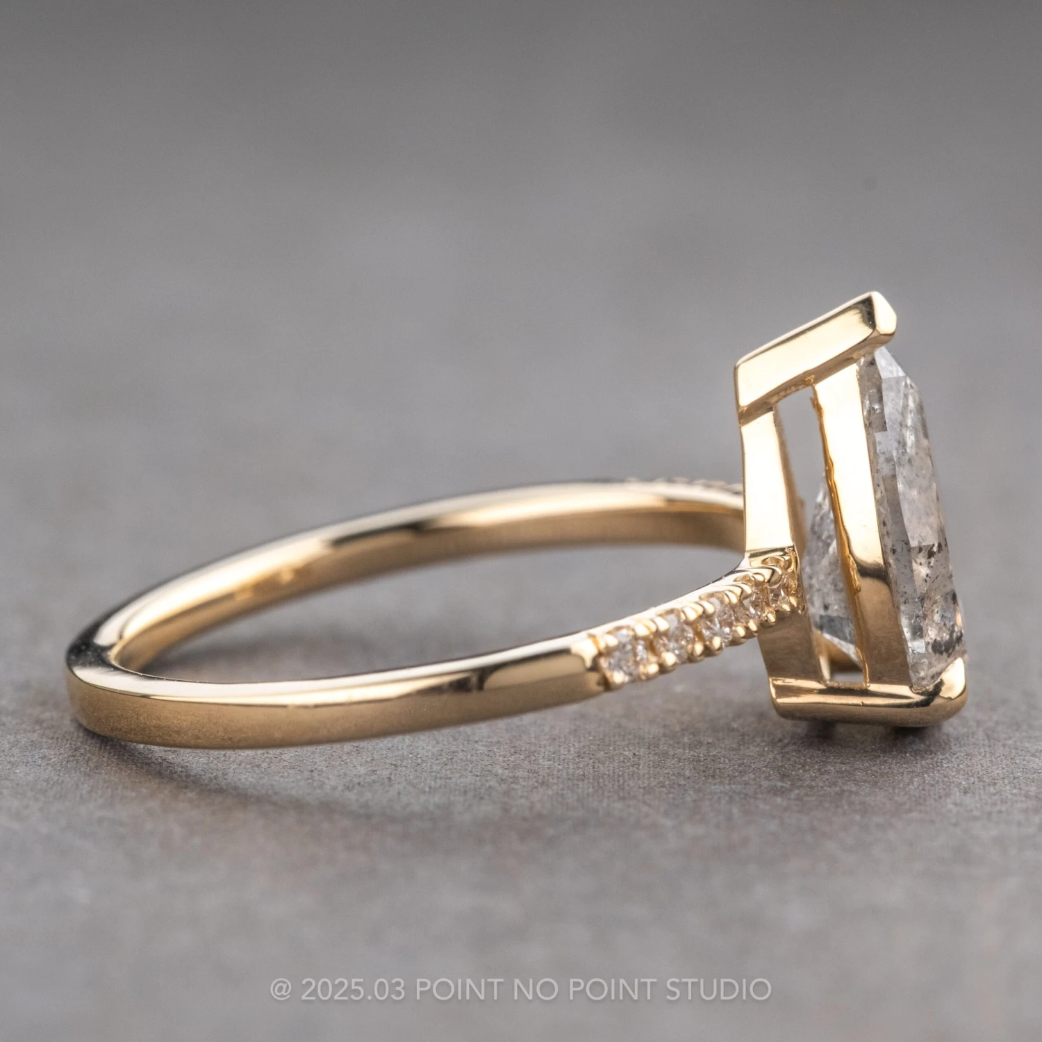 2.15 Carat Salt And Pepper Pear Diamond Engagement Ring, Sirena Setting, 14K Yellow Gold - Image 8